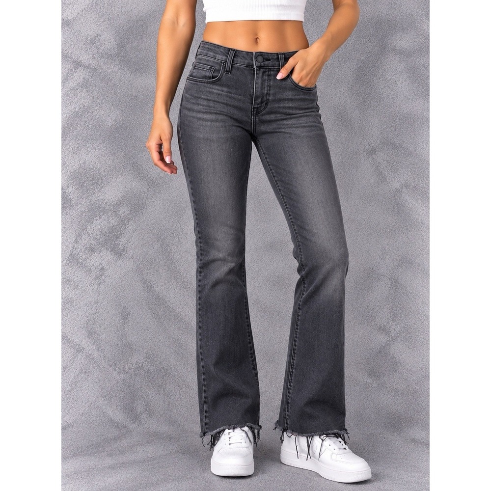 Lagence Jeans Womens 24 Black High Rise Straight Leg Model Off Duty Raw Hem